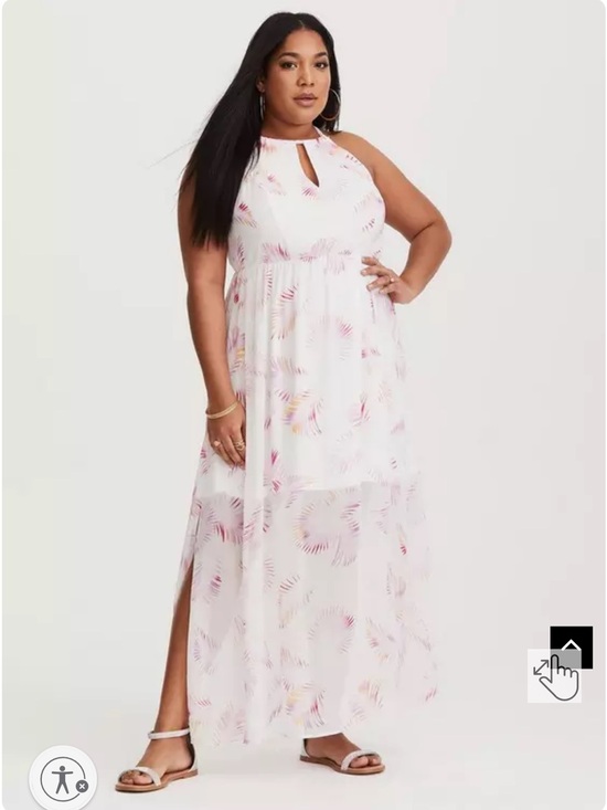 torrid Dresses & Skirts - Torrid White Palm Leaf Chiffon Maxi Dress - White/Pink